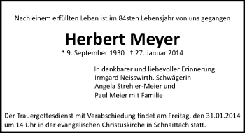 Traueranzeige von Meyer Herbert von Pegnitz-Zeitung